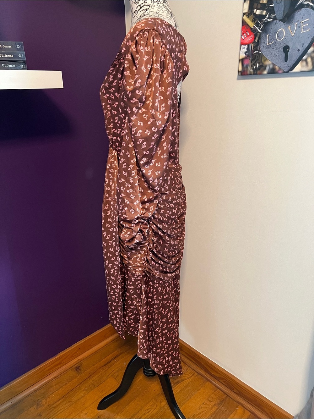Lush Long Sleeve Brown and Pink High Low Dress NWT - Picture 7 of 13